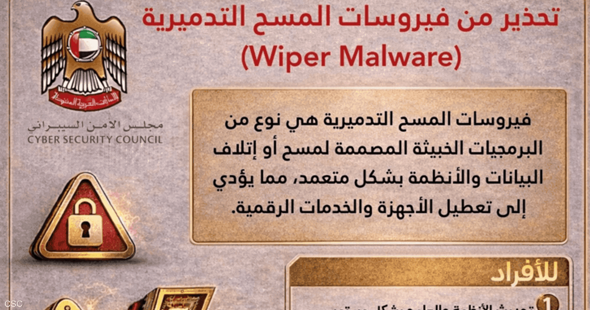 الإمارات.. تحذير من فيروسات تمسح البيانات وتعطل الأنظمة